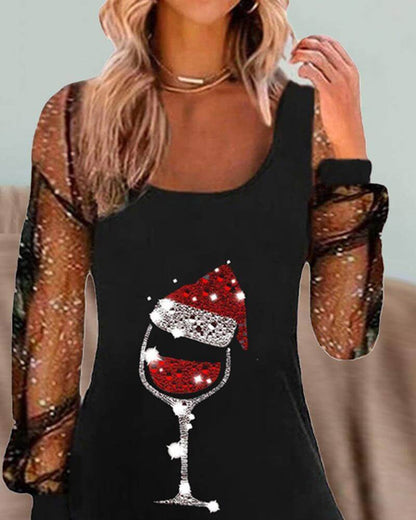 Women's Festive Wine Glass Print Dress