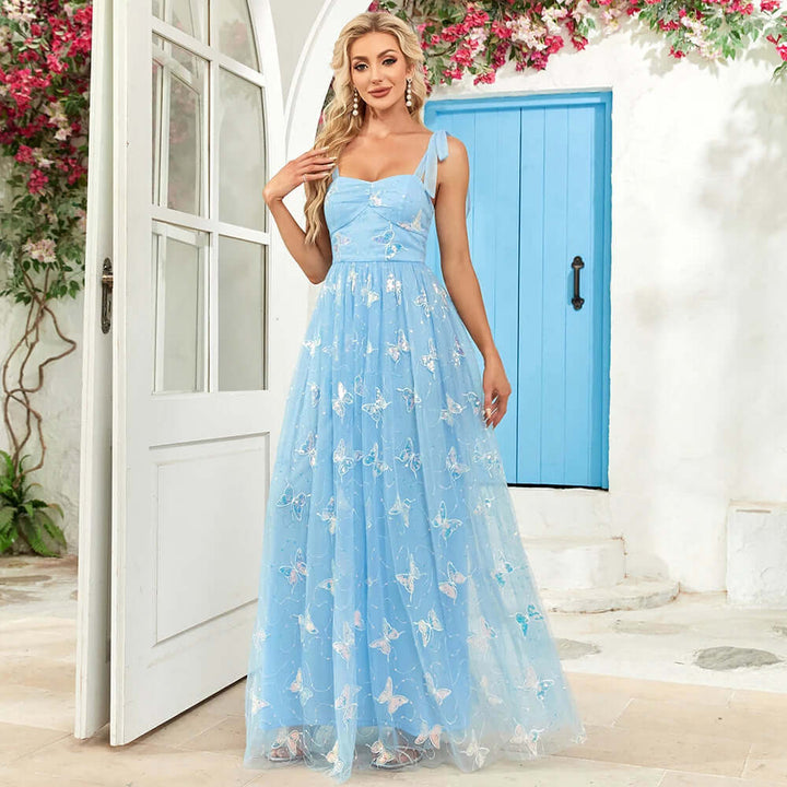 Embroidered A-Line Evening Gown - Women's Formal Dress