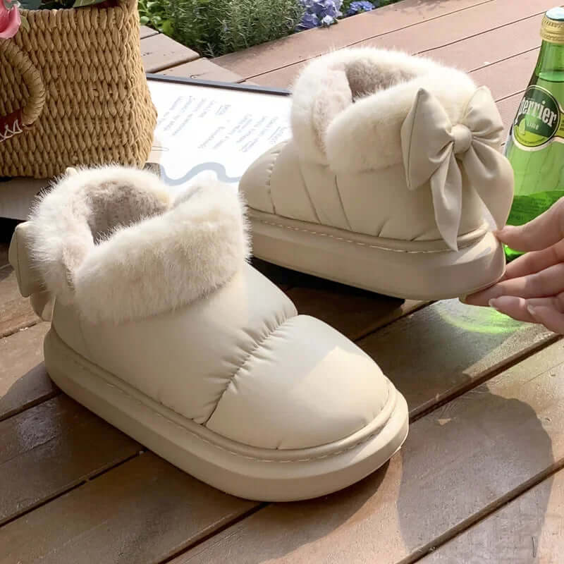 Women's Faux Fur Lined Ankle Boots with Bow Detail
