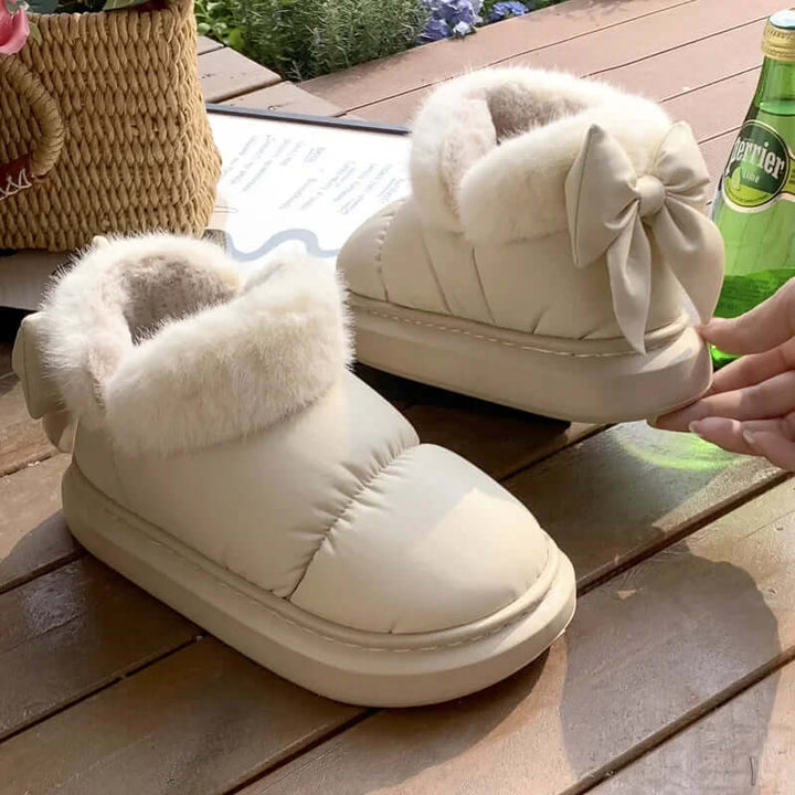 Women's Faux Fur Lined Ankle Boots with Bow Detail