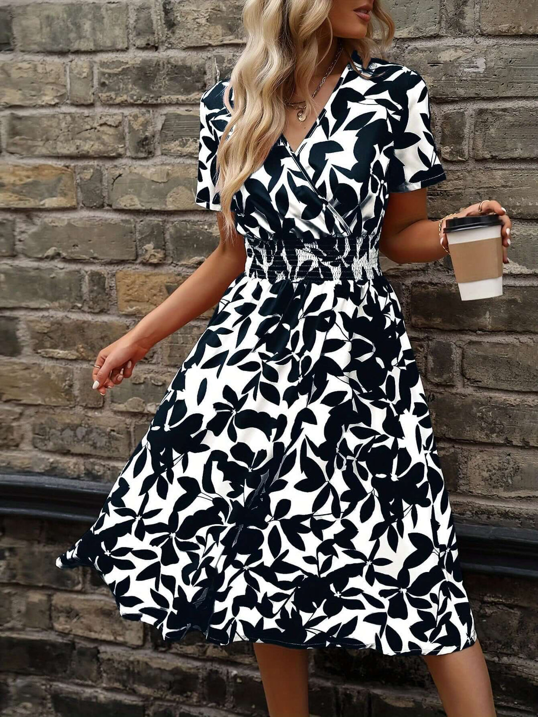 Women's Floral Print Smocked Midi Dress