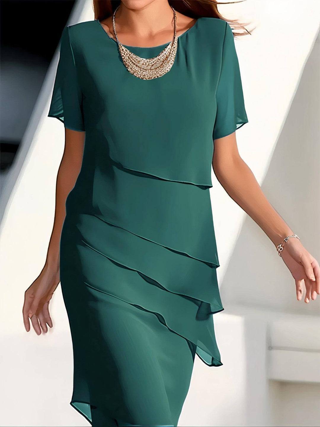 Women's Pleated Chiffon Midi Dress