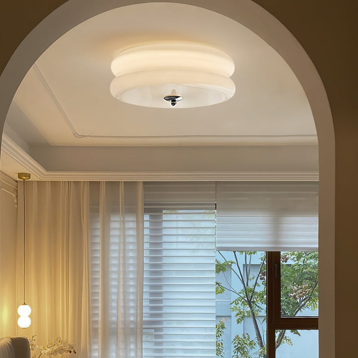"Art Deco ceiling light with integrated LED, featuring geometric design in iron, metal, and glass for vintage elegance."