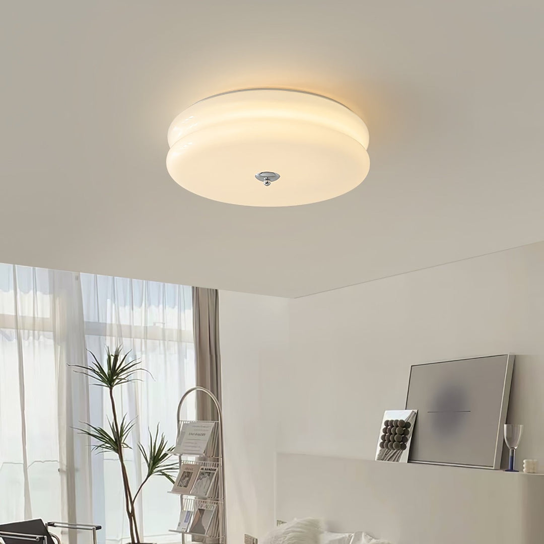 "Art Deco ceiling light with integrated LED, featuring geometric design in iron, metal, and glass for vintage elegance."