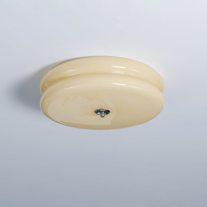 "Art Deco ceiling light with integrated LED, featuring geometric design in iron, metal, and glass for vintage elegance."