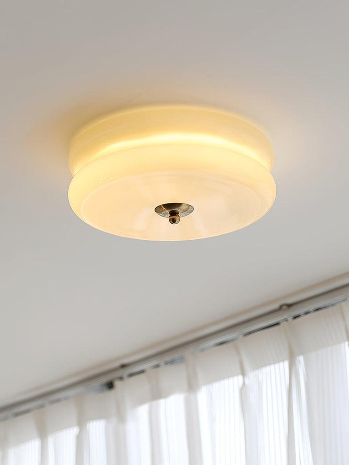 "Art Deco ceiling light with integrated LED, featuring geometric design in iron, metal, and glass for vintage elegance."
