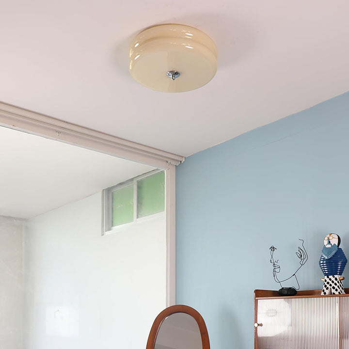 "Art Deco ceiling light with integrated LED, featuring geometric design in iron, metal, and glass for vintage elegance."
