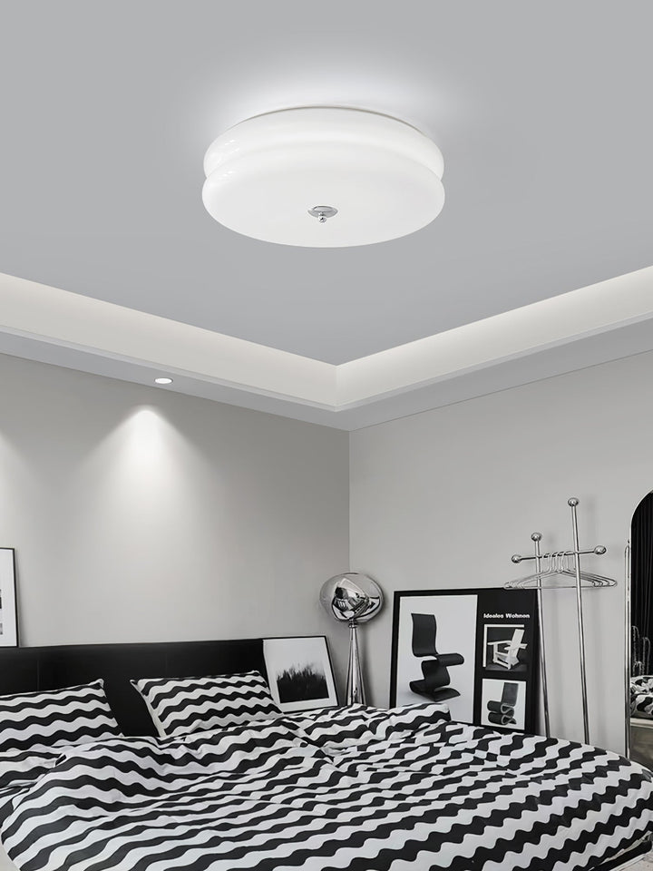 "Art Deco ceiling light with integrated LED, featuring geometric design in iron, metal, and glass for vintage elegance."