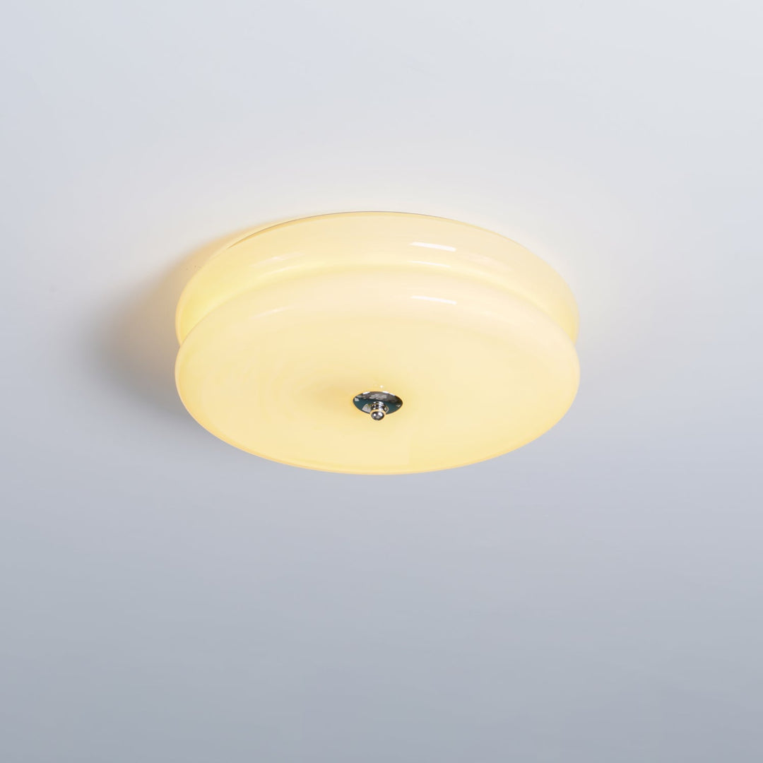 "Art Deco ceiling light with integrated LED, featuring geometric design in iron, metal, and glass for vintage elegance."