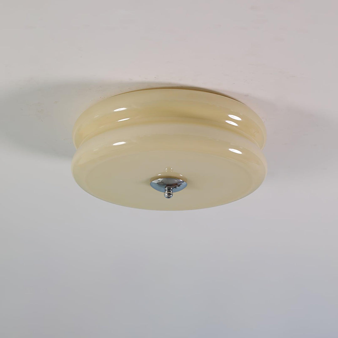 "Art Deco ceiling light with integrated LED, featuring geometric design in iron, metal, and glass for vintage elegance."