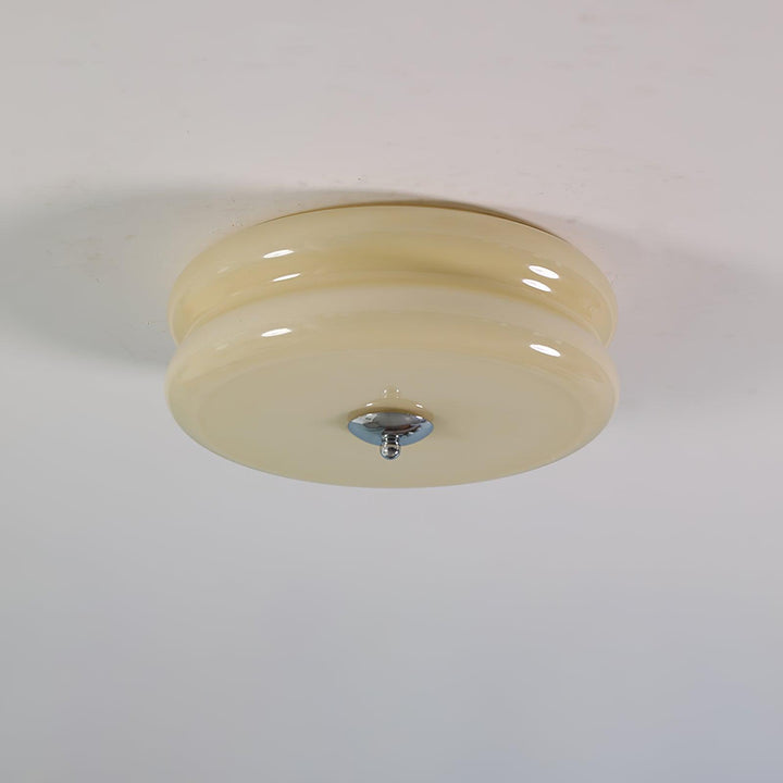 "Art Deco ceiling light with integrated LED, featuring geometric design in iron, metal, and glass for vintage elegance."