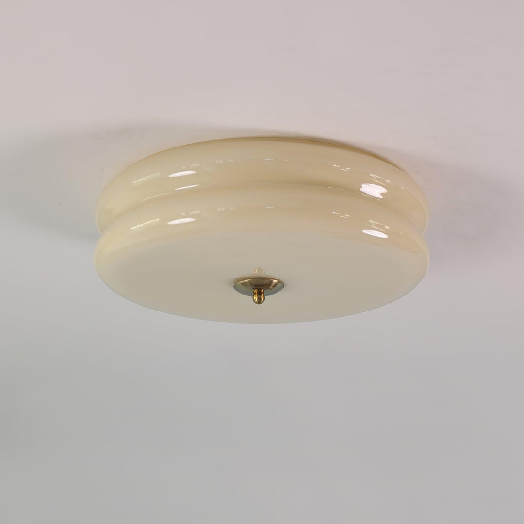 "Art Deco ceiling light with integrated LED, featuring geometric design in iron, metal, and glass for vintage elegance."