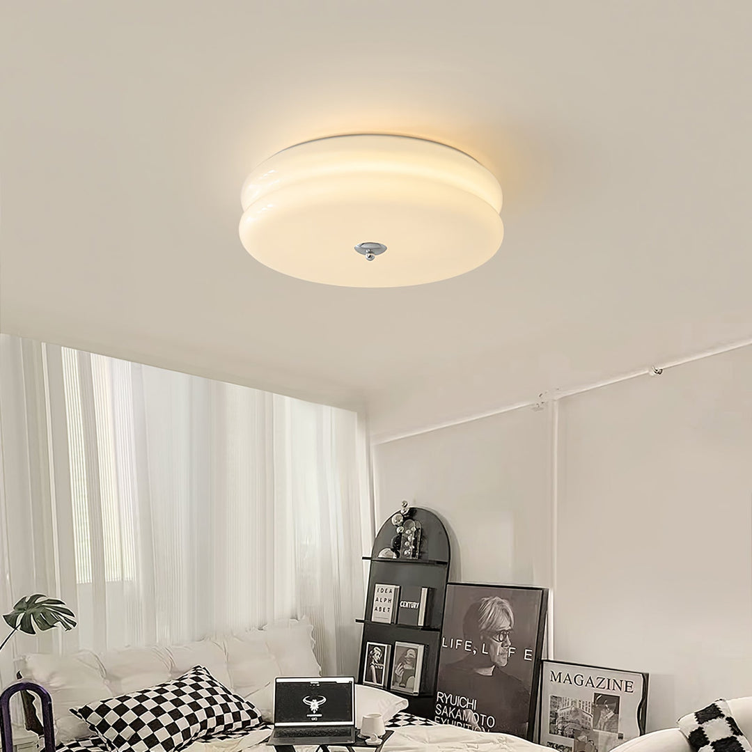 "Art Deco ceiling light with integrated LED, featuring geometric design in iron, metal, and glass for vintage elegance."