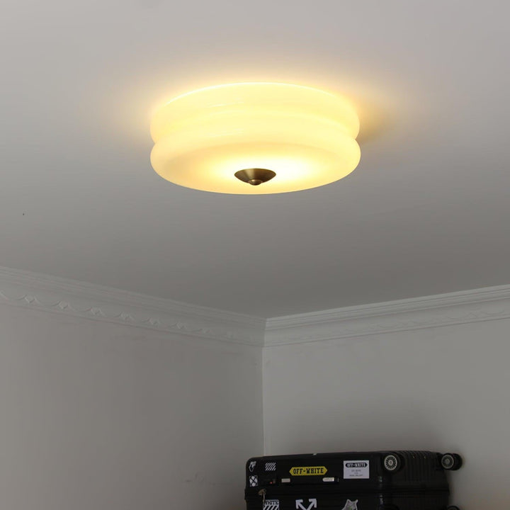 "Art Deco ceiling light with integrated LED, featuring geometric design in iron, metal, and glass for vintage elegance."