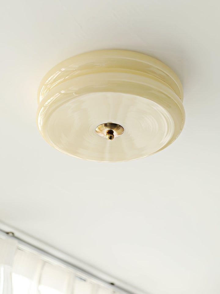 "Art Deco ceiling light with integrated LED, featuring geometric design in iron, metal, and glass for vintage elegance."