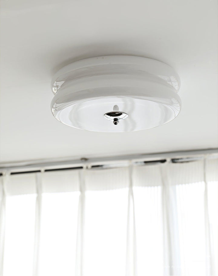 "Art Deco ceiling light with integrated LED, featuring geometric design in iron, metal, and glass for vintage elegance."