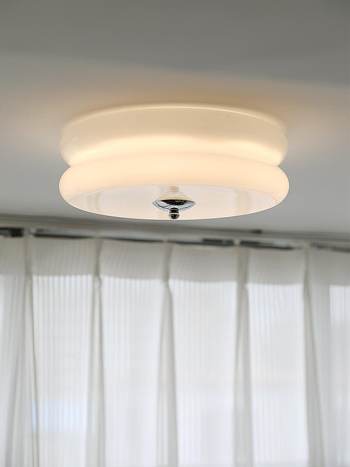"Art Deco ceiling light with integrated LED, featuring geometric design in iron, metal, and glass for vintage elegance."