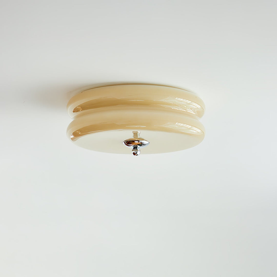 "Art Deco ceiling light with integrated LED, featuring geometric design in iron, metal, and glass for vintage elegance."