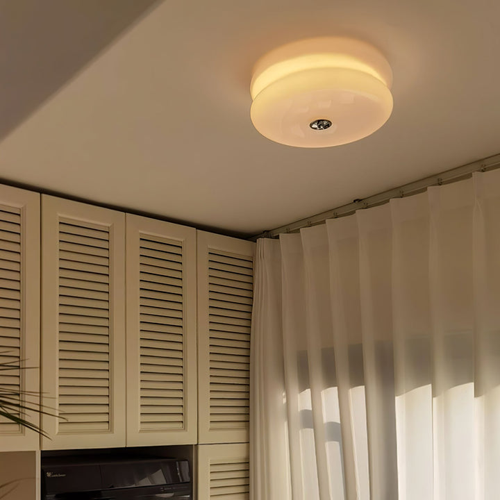 "Art Deco ceiling light with integrated LED, featuring geometric design in iron, metal, and glass for vintage elegance."