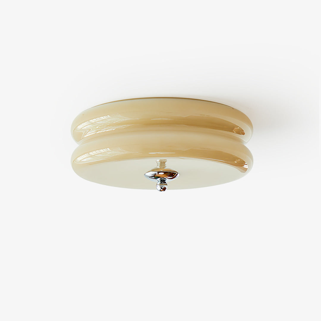 "Art Deco ceiling light with integrated LED, featuring geometric design in iron, metal, and glass for vintage elegance."