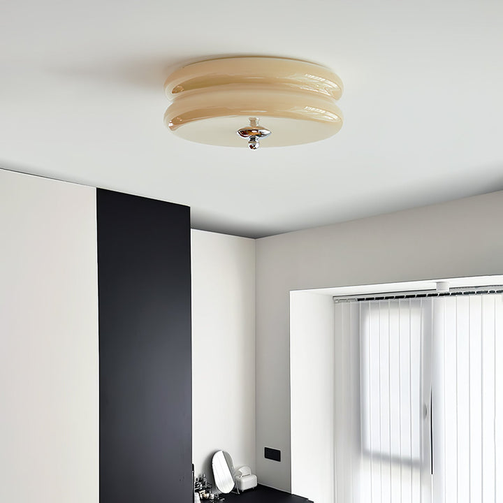 "Art Deco ceiling light with integrated LED, featuring geometric design in iron, metal, and glass for vintage elegance."