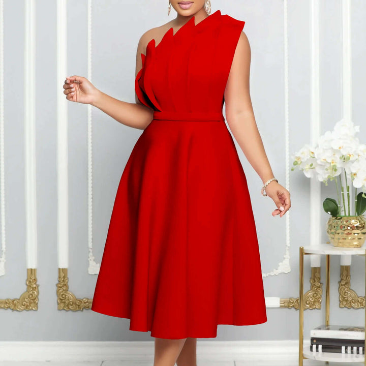 Women's One-Shoulder Romantic Flare Dress
