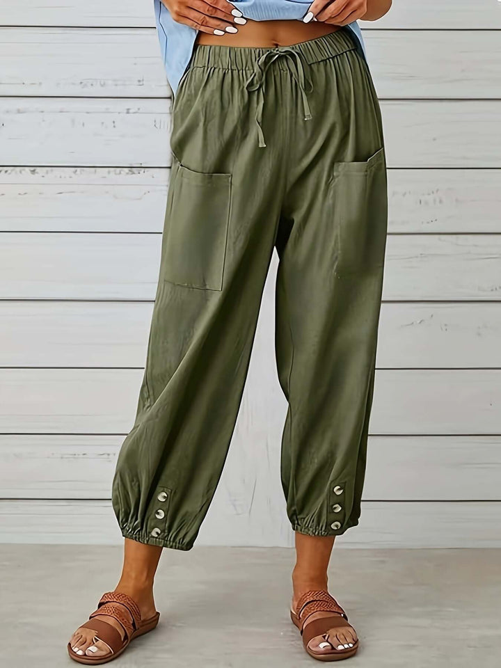 Women's Cropped Elastic Waist Pants with Pockets