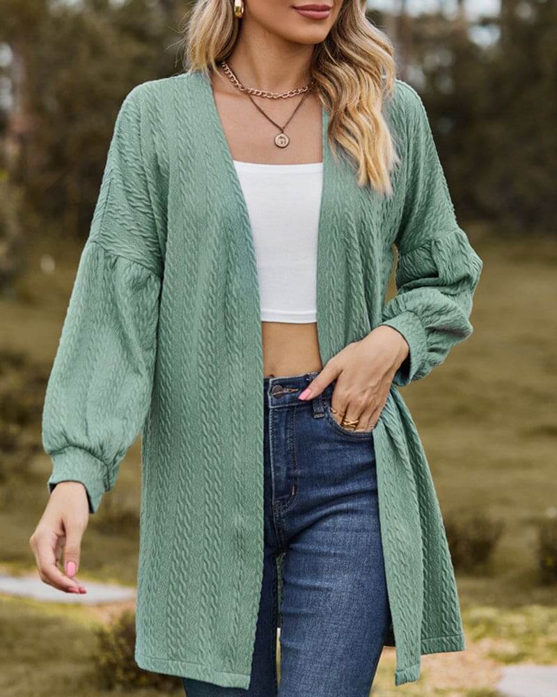 Women's Textured Lantern Sleeve Cardigan