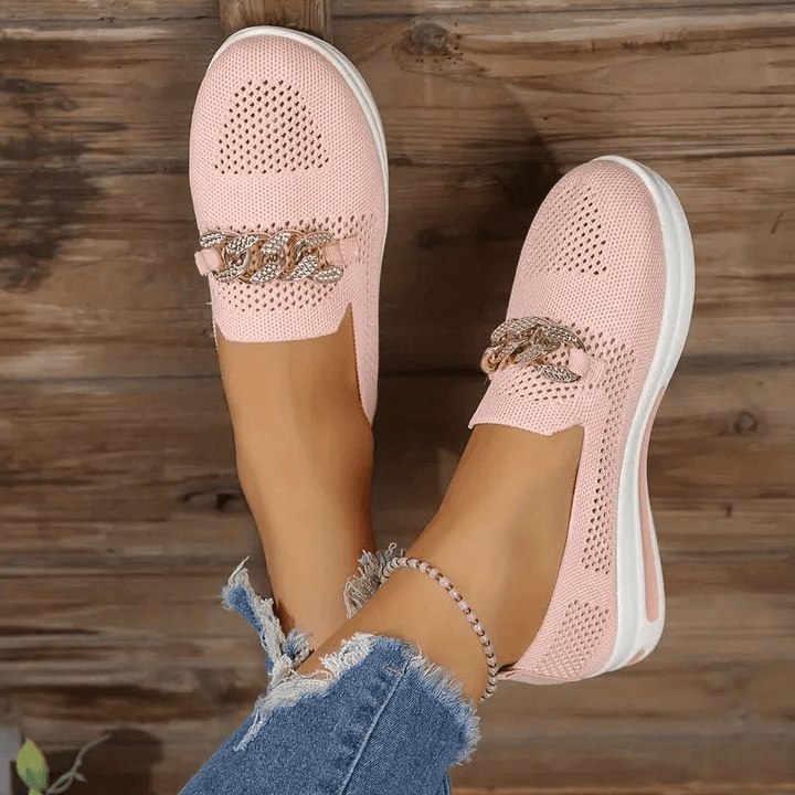 Women's Breathable Mesh Slip-On Sneakers with Chain Detail