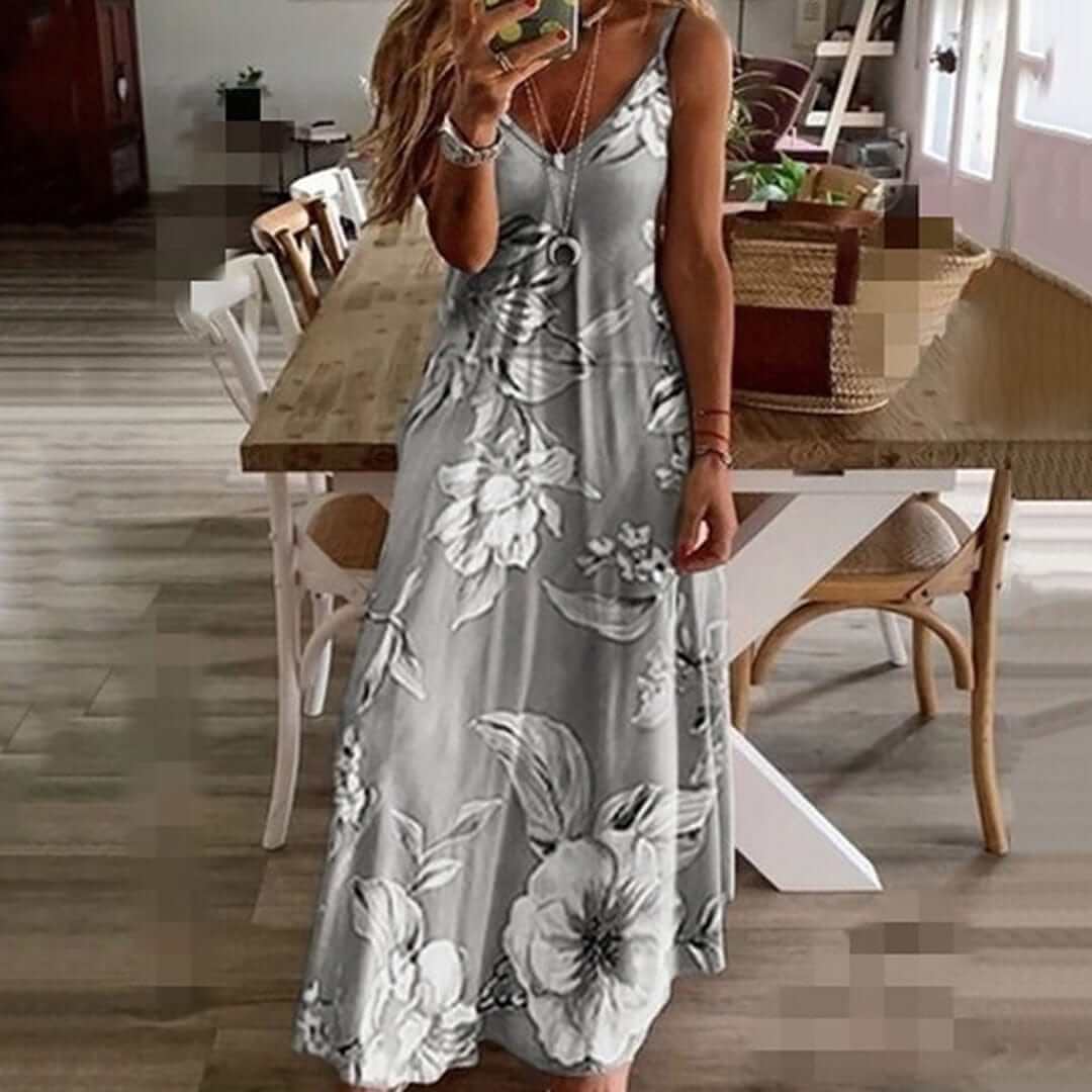 Sleeveless Floral Beach Dress - Casual