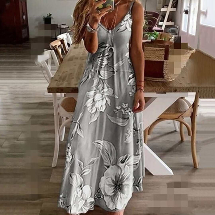 Sleeveless Floral Beach Dress - Casual