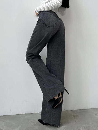 Women's Leopard Print High-Waisted Wide Leg Jeans