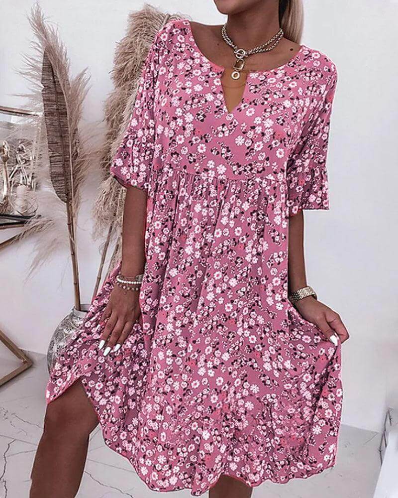Floral Midi Dress Women Summer Casual