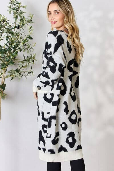 Women's Leopard Print Longline Knitted Cardigan