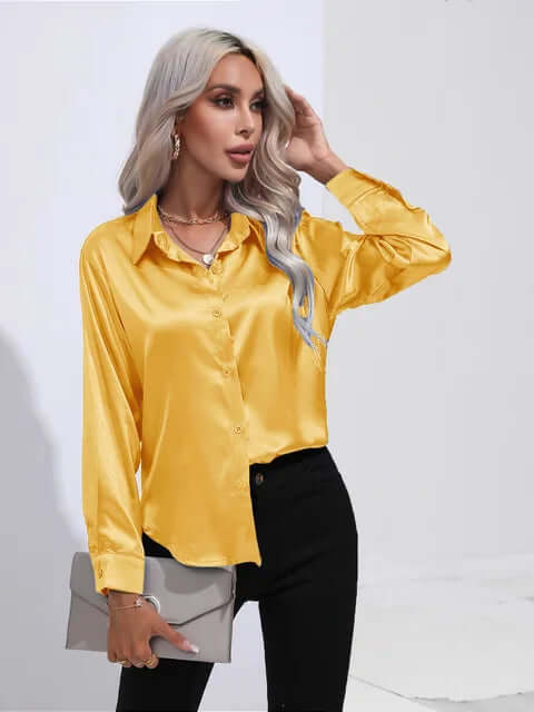 Women's Satin Loose Fit Long Sleeve Blouse