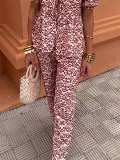 Women's Boho Puff Sleeves & Wide-Leg Pants