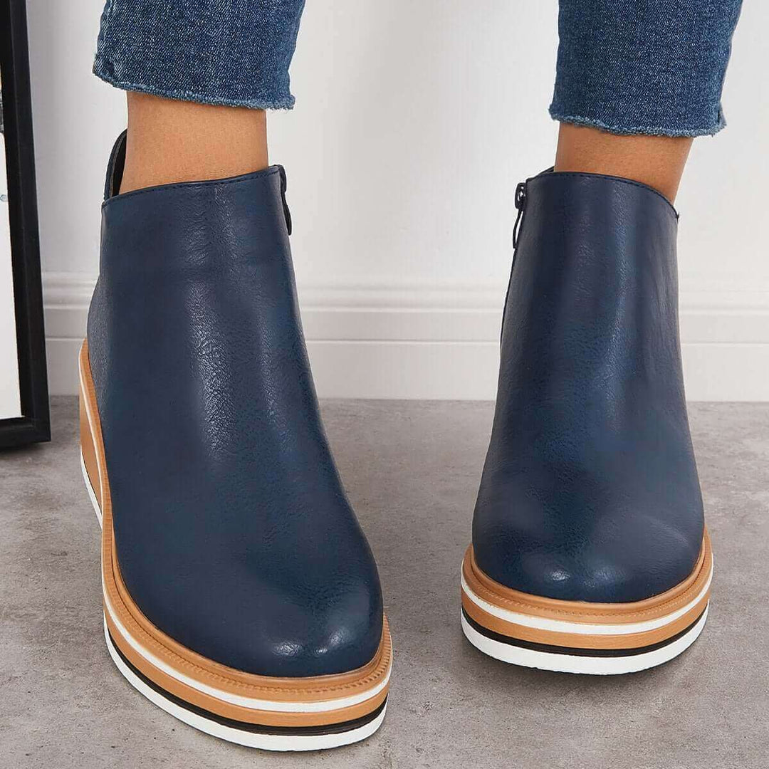 Women's Platform Ankle Boots with Zip