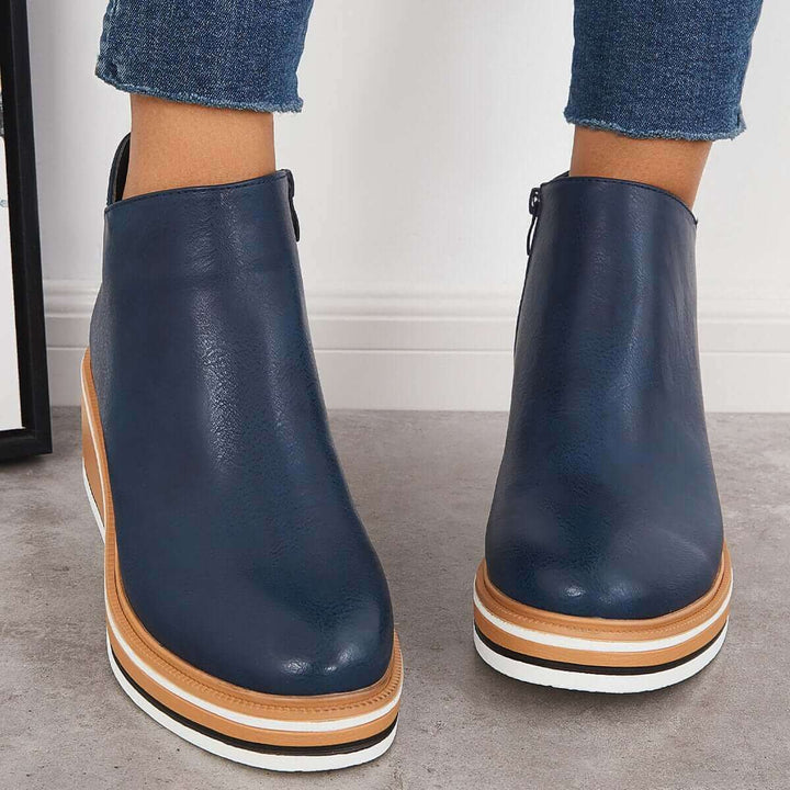 Women's Platform Ankle Boots with Zip