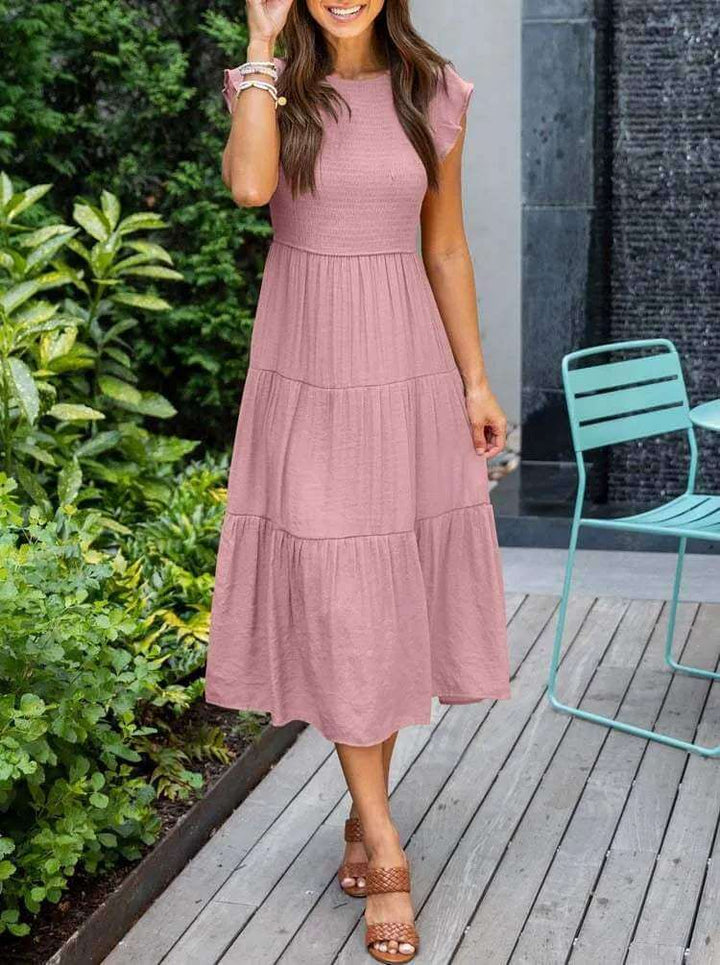 Women's Tiered Midi Dress with Flutter Sleeves