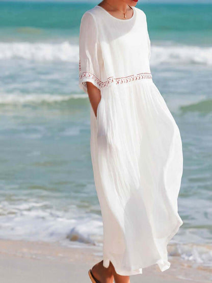 Women's Embroidered Loose Cotton Linen Dress
