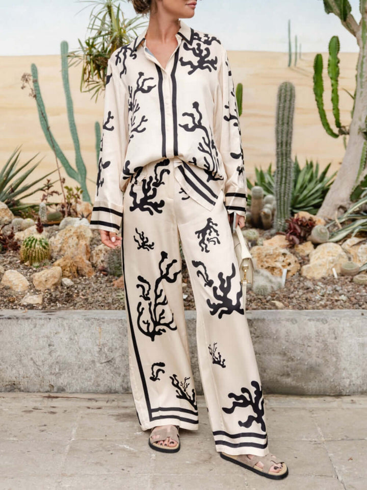 Silk-Like Blouse & Wide-Leg Pants Set