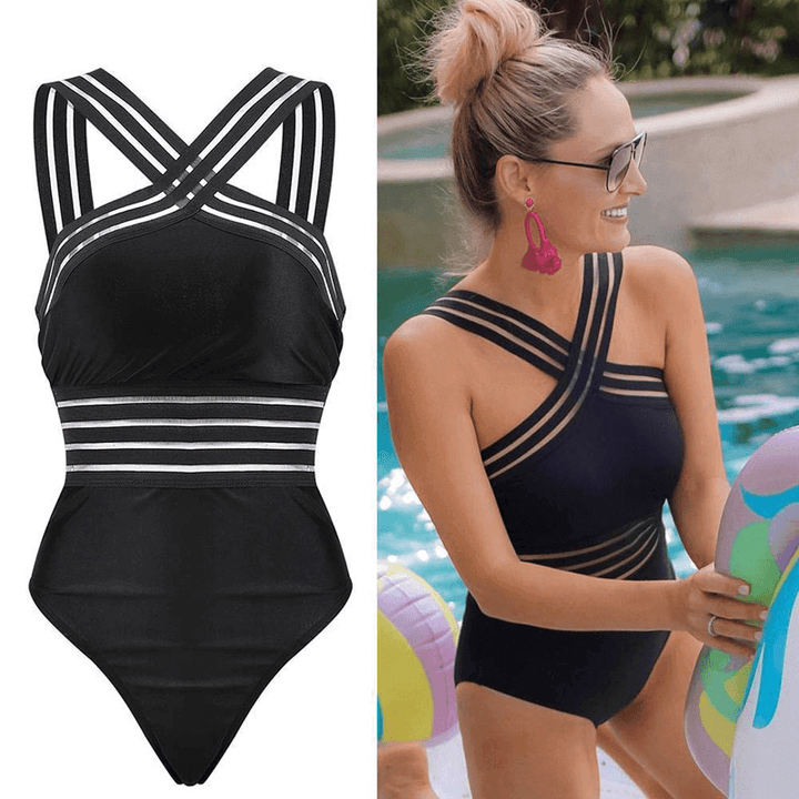 Striped Mesh One-Piece Swimsuit