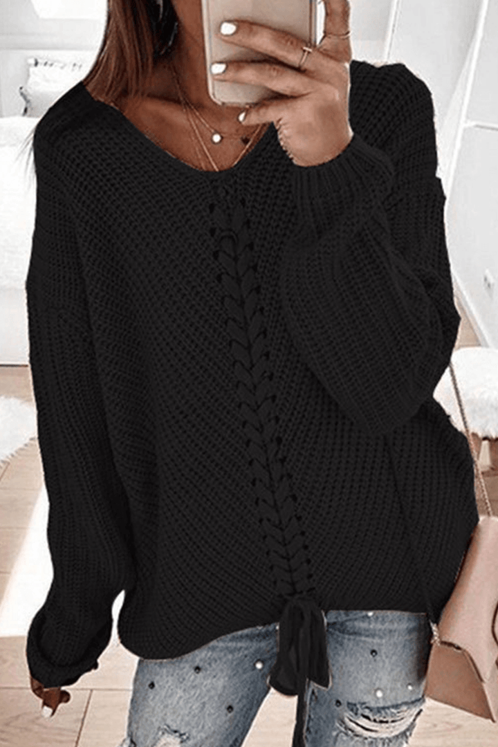 Women's Braided Detail Relaxed Fit Sweater