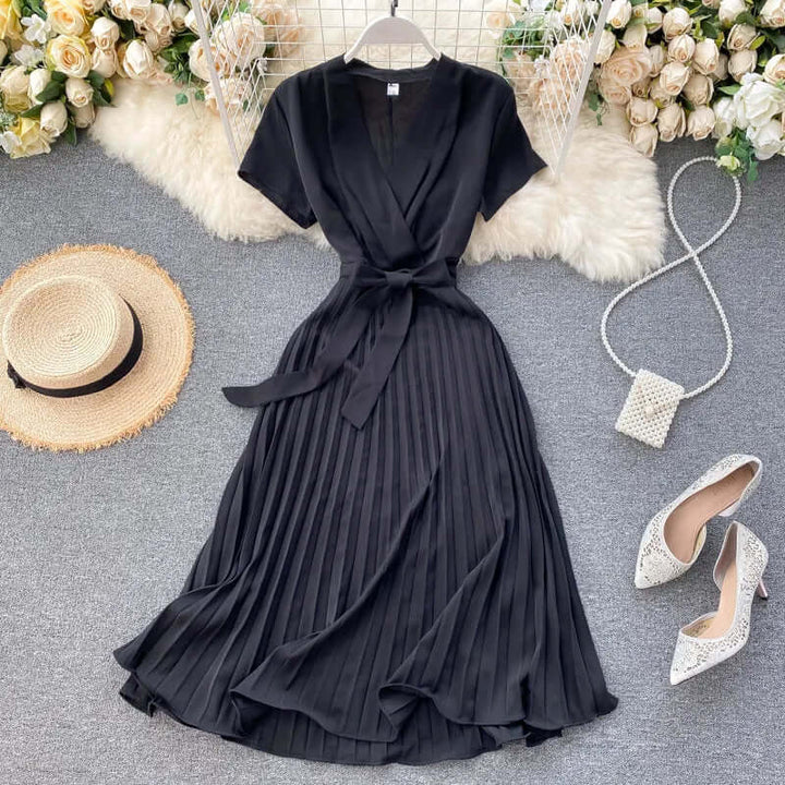 Women's Elegant Pleated Midi Dress
