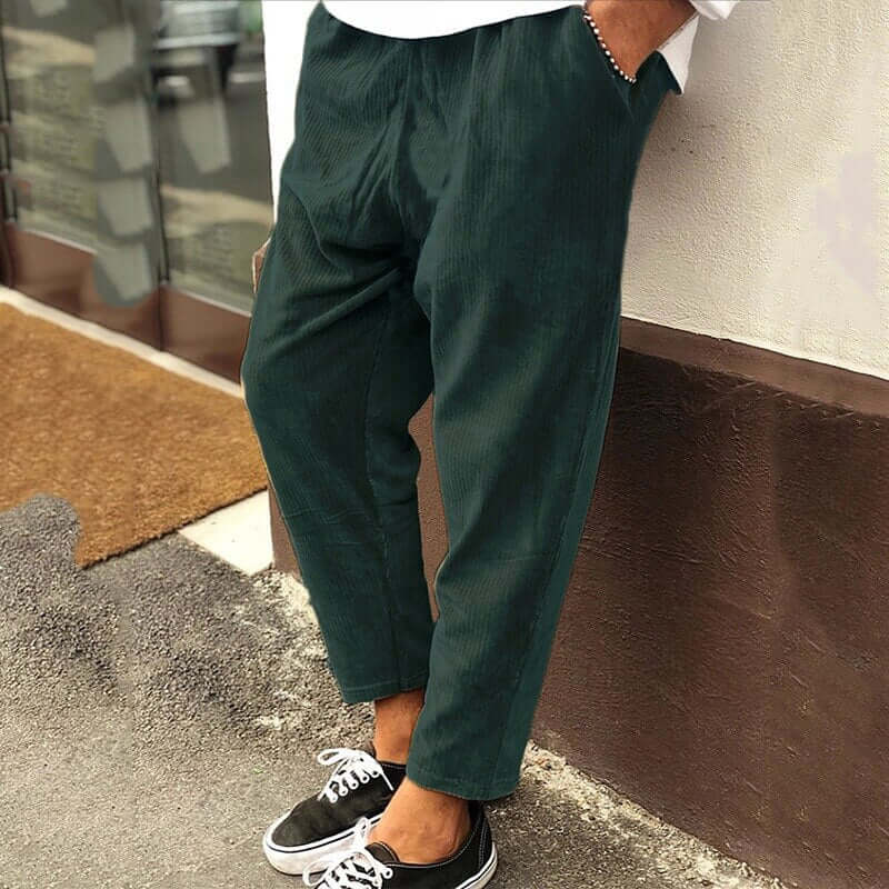 Men's Ribbed Cropped Trousers - Casual Style