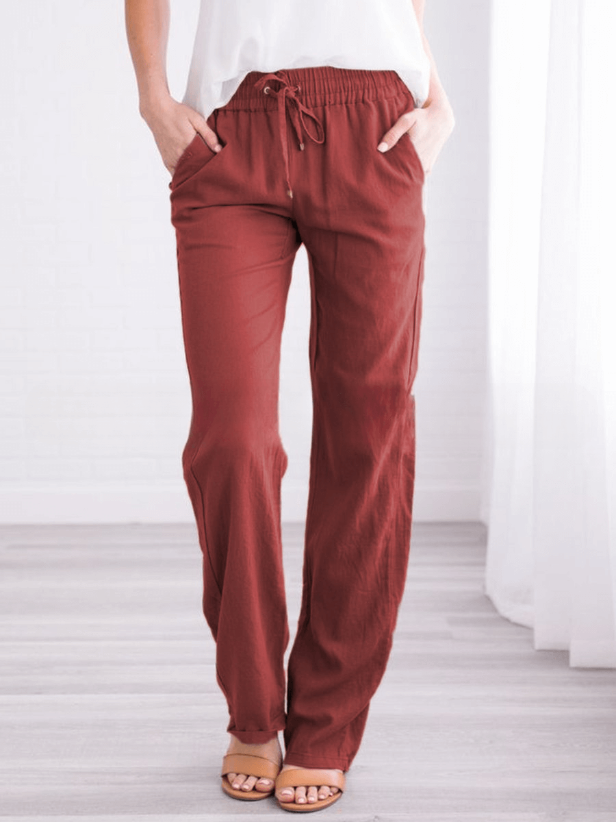 Women's Linen-Cotton Wide-Leg Drawstring Pants