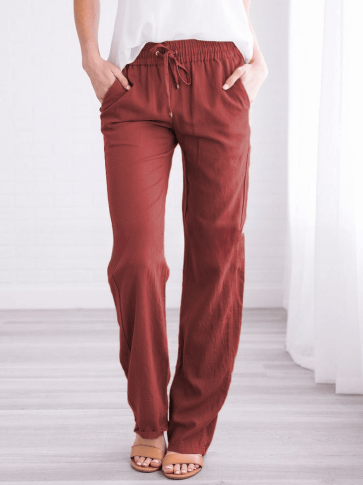 Women's Linen-Cotton Wide-Leg Drawstring Pants