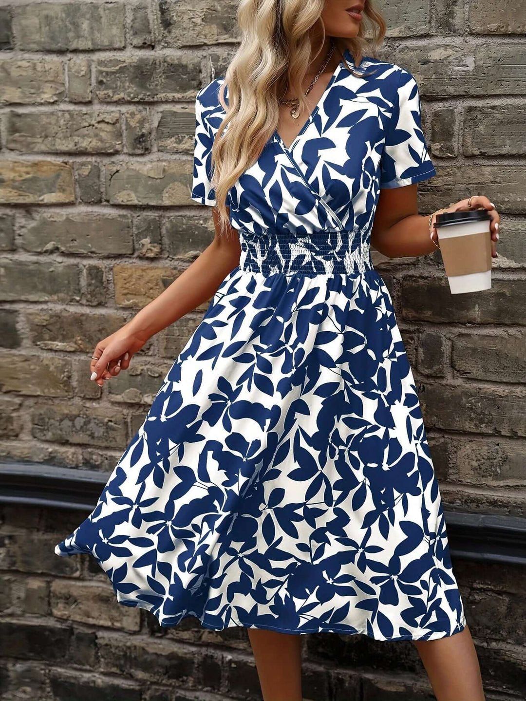 Women's Floral Print Smocked Midi Dress