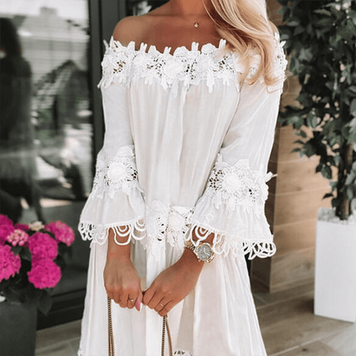 Off Shoulder Cotton Blend Dress