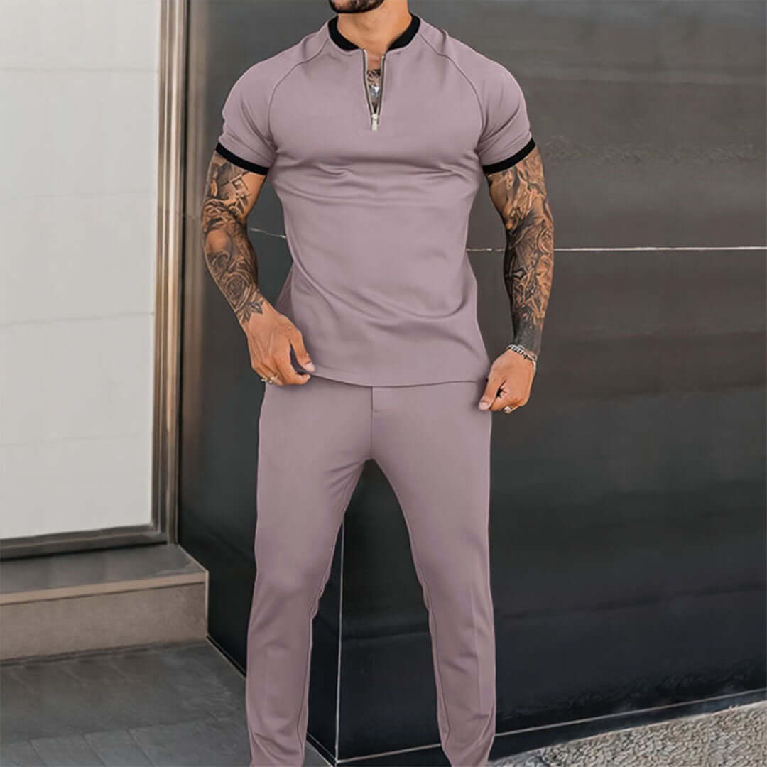 Casual Two-Piece Set - Polo & Trousers